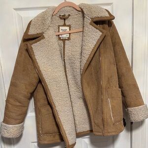 Abercrombie & Fitch Cream Vegan Leather Jacket